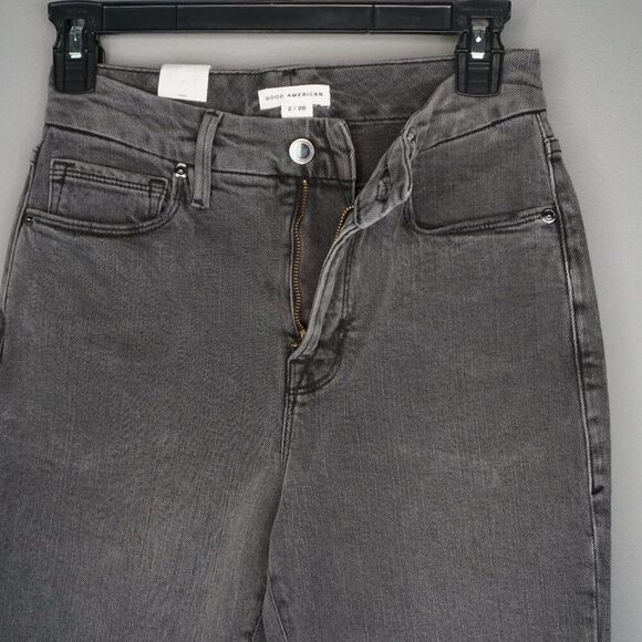 New Good American Good Classic Raw Hem Slim Jeans in Black170 SZ 2/26 - Picture 13 of 15